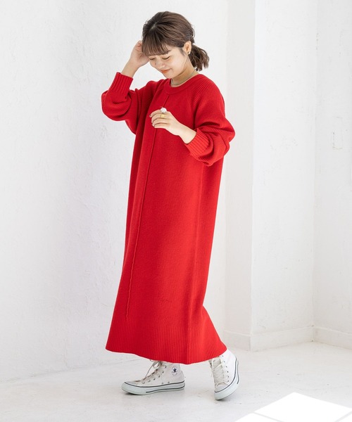 studio CLIP（スタディオクリップ）の「【低身長向け/マシンウォッシャブル/速乾】ソフィニーニットワンピース（ワンピース・レディース・レッド/ブラック/カーキ/グレー・FREE）」の21枚目の写真