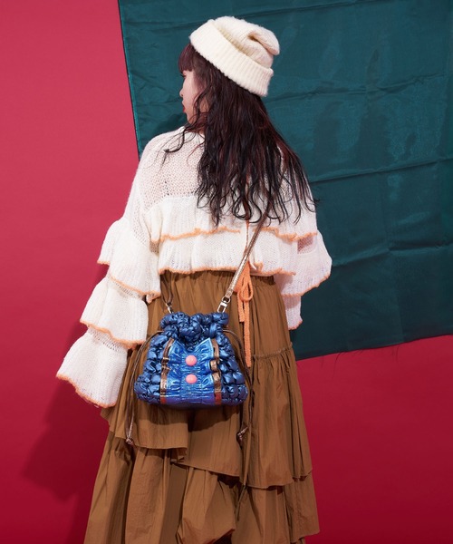 CIAOPANIC（チャオパニック）の「【＠yuna_maruu企画】【Me＋Me/ミープラスミー】シャーリングリボン巾着バッグ（ショルダーバッグ・レディース・ブラック/ブルー/シルバー・FREE）」の15枚目の写真