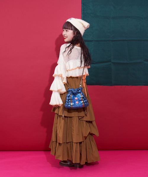 CIAOPANIC（チャオパニック）の「【＠yuna_maruu企画】【Me＋Me/ミープラスミー】シャーリングリボン巾着バッグ（ショルダーバッグ・レディース・ブラック/ブルー/シルバー・FREE）」の20枚目の写真