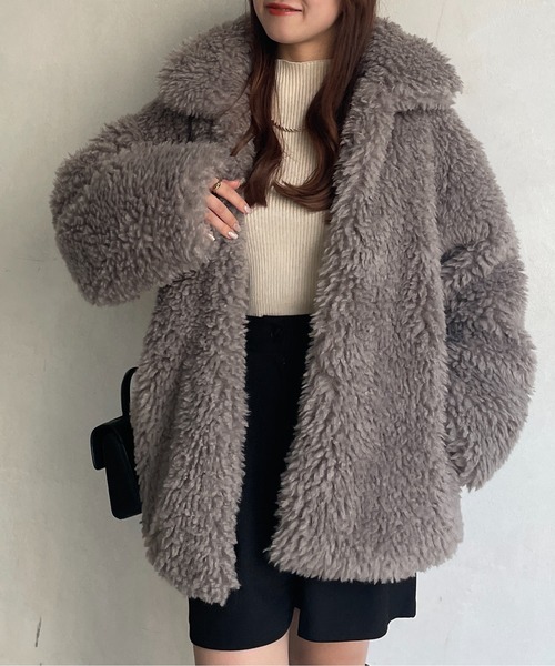 Thevon(ゼボン)の「ステンカラーシープファージャケット(ステンカラーコート・レディース・モカ/ベージュ/アイボリー・FREE)」の14枚目の写真