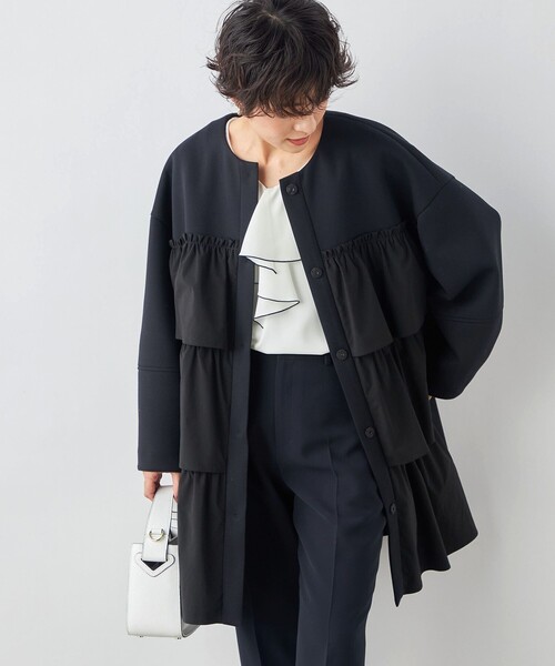 NOLLEY’S（ノーリーズ）の「ウォッシャブルエアボールラッフルコート（その他アウター・レディース・ネイビー/ベージュ/ブラック・FREE）」の4枚目の写真