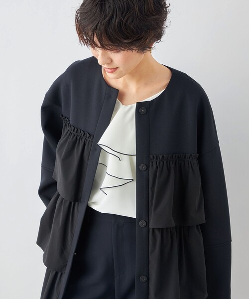 NOLLEY’S（ノーリーズ）の「ウォッシャブルエアボールラッフルコート（その他アウター・レディース・ネイビー/ベージュ/ブラック・FREE）」の9枚目の写真