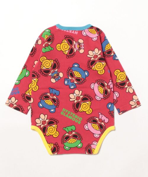 HYSTERIC MINI（ヒステリックミニ）の「[BLACK LABEL]MINI&TEDDY総柄 長袖ロンパース（デニムパンツ・キッズ・レッド・70cm/80ｃｍ）」の2枚目の写真