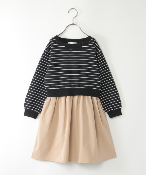 ikka（イッカ）の「【親子コーデ】リップルボーダードッキングワンピース（120~160cm）（ワンピース・キッズ・オフホワイト/ブラック・140/130/120/150/160）」の2枚目の写真