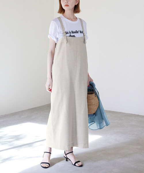 SLOBE IENA(スローブイエナ)の「PEツイルサスペンダージャンスカ(ジャンパースカート・レディース・ベージュ/ブラック・36/38)」の11枚目の写真