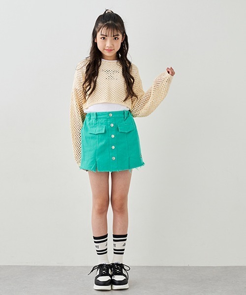 by LOVEiT（バイラビット）の「前釦デニムスカパン（スカート・キッズ・ブラック/サックスブルー/エメラルド/ベージュ・130cm/140cm/150cm/160cm/120cm）」の11枚目の写真