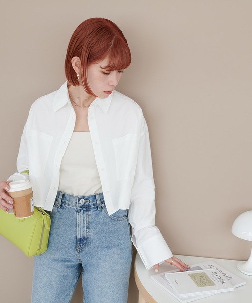 DISCOAT（ディスコート）の「ブロードショートシャツ（シャツ/ブラウス・レディース・オフホワイト/ブルー/サックスブルー・FREE）」の6枚目の写真