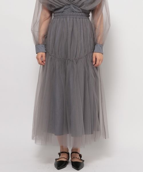 mysty woman（ミスティウーマン）の「ティアードチュールスカート 108217（スカート・レディース・アイボリー/チャコールグレー/ライトグリーン・FREE）」の13枚目の写真