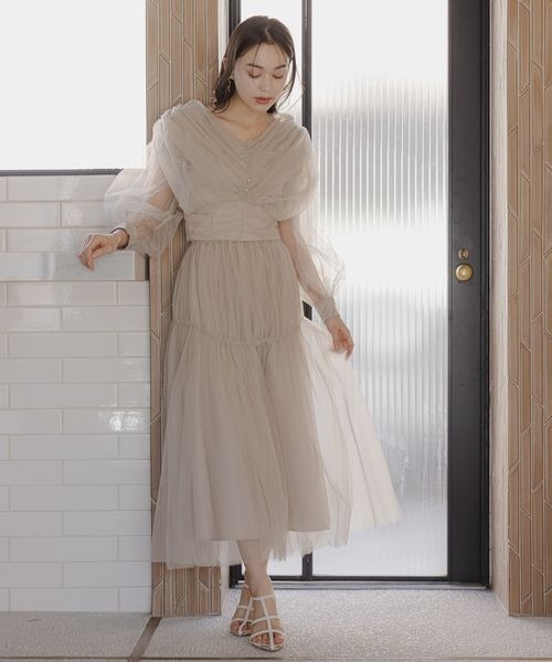 mysty woman（ミスティウーマン）の「ティアードチュールスカート 108217（スカート・レディース・アイボリー/チャコールグレー/ライトグリーン・FREE）」の5枚目の写真