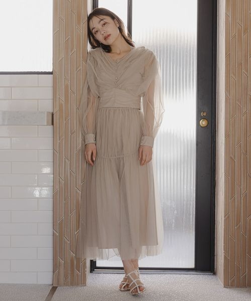 mysty woman（ミスティウーマン）の「ティアードチュールスカート 108217（スカート・レディース・アイボリー/チャコールグレー/ライトグリーン・FREE）」の6枚目の写真