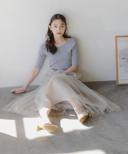 mysty woman（ミスティウーマン）の「ティアードチュールスカート 108217（スカート・レディース・アイボリー/チャコールグレー/ライトグリーン・FREE）」の7枚目の写真