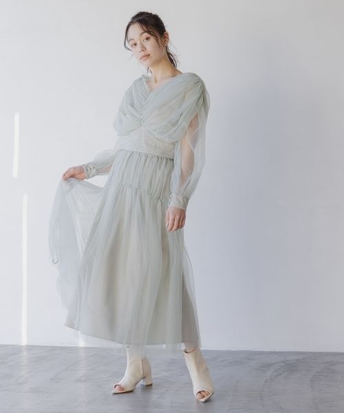 mysty woman（ミスティウーマン）の「ティアードチュールスカート 108217（スカート・レディース・アイボリー/チャコールグレー/ライトグリーン・FREE）」の8枚目の写真