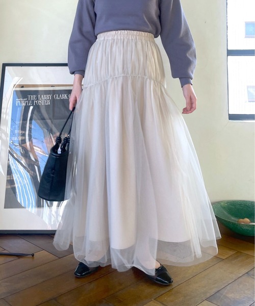 mysty woman（ミスティウーマン）の「ティアードチュールスカート 108217（スカート・レディース・アイボリー/チャコールグレー/ライトグリーン・FREE）」の20枚目の写真
