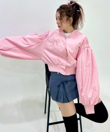 ノーカラージャケット（ピンク/桃色系・リボン）ファッション通販