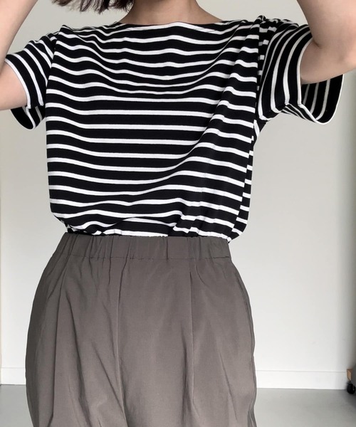 FORK&SPOON(フォークアンドスプーン)の「FORK&SPOON ボートネックボーダーショートスリーブ(Tシャツ/カットソー・レディース・ブルー系その他/グリーン系その他/グレー系その他/ホワイト系その他・1)」の2枚目の写真