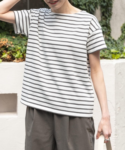 FORK&SPOON(フォークアンドスプーン)の「FORK&SPOON ボートネックボーダーショートスリーブ(Tシャツ/カットソー・レディース・ブルー系その他/グリーン系その他/グレー系その他/ホワイト系その他・1)」の3枚目の写真