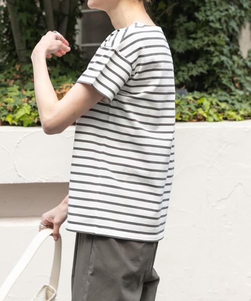 FORK&SPOON(フォークアンドスプーン)の「FORK&SPOON ボートネックボーダーショートスリーブ(Tシャツ/カットソー・レディース・ブルー系その他/グリーン系その他/グレー系その他/ホワイト系その他・1)」の6枚目の写真
