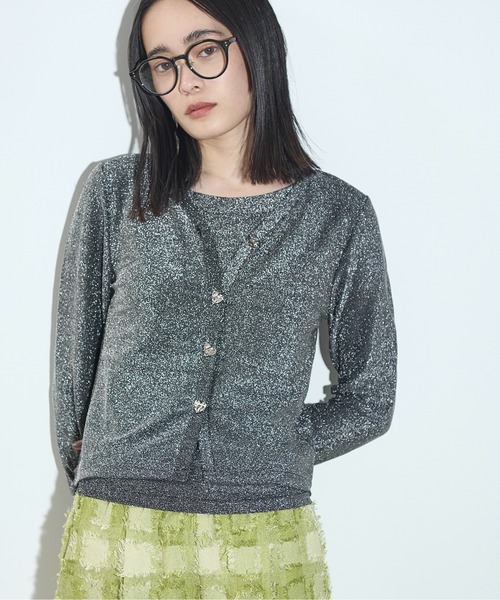 THE YOn(ザヨン)の「2WAYハートボタングリッターカーデトップス(カーディガン/ボレロ・レディース・アイボリー/レモンイエロー/ブラウン/ブラック・FREE)」の1枚目の写真
