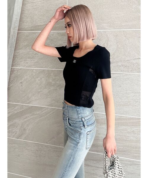 GYDA(ジェイダ)の「Symmetry GYDAサイドメッシュニットトップス(ニット/セーター・レディース・その他1/ライム/オフホワイト/ブラック・FREE)」の21枚目の写真