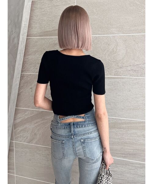 GYDA(ジェイダ)の「Symmetry GYDAサイドメッシュニットトップス(ニット/セーター・レディース・その他1/ライム/オフホワイト/ブラック・FREE)」の5枚目の写真