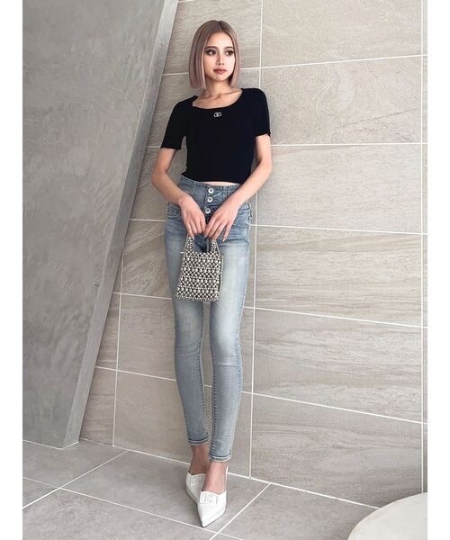 GYDA(ジェイダ)の「Symmetry GYDAサイドメッシュニットトップス(ニット/セーター・レディース・その他1/ライム/オフホワイト/ブラック・FREE)」の6枚目の写真