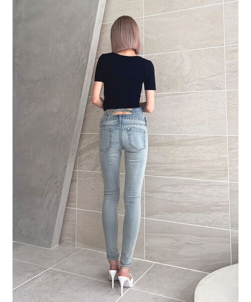 GYDA(ジェイダ)の「Symmetry GYDAサイドメッシュニットトップス(ニット/セーター・レディース・その他1/ライム/オフホワイト/ブラック・FREE)」の8枚目の写真