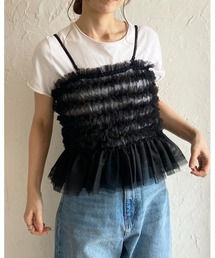 She's Closet（シーズクローゼット）の「ショート丈シアーフリルチュールシャーリングビスチェキャミソール（チューブトップ）」