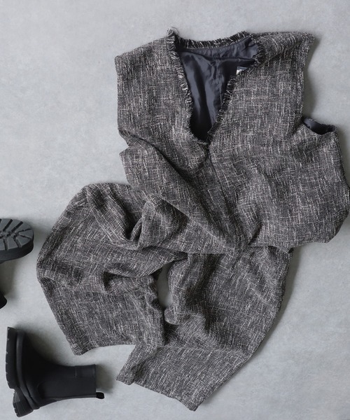 antiqua(アンティカ)の「ツイードライクオールインワン(つなぎ/オールインワン・レディース・チャコールグレー・P/R)」の16枚目の写真