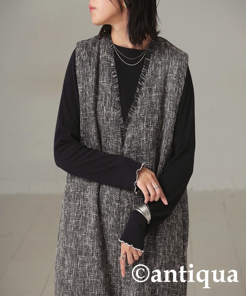 antiqua(アンティカ)の「ツイードライクオールインワン(つなぎ/オールインワン・レディース・チャコールグレー・P/R)」の10枚目の写真