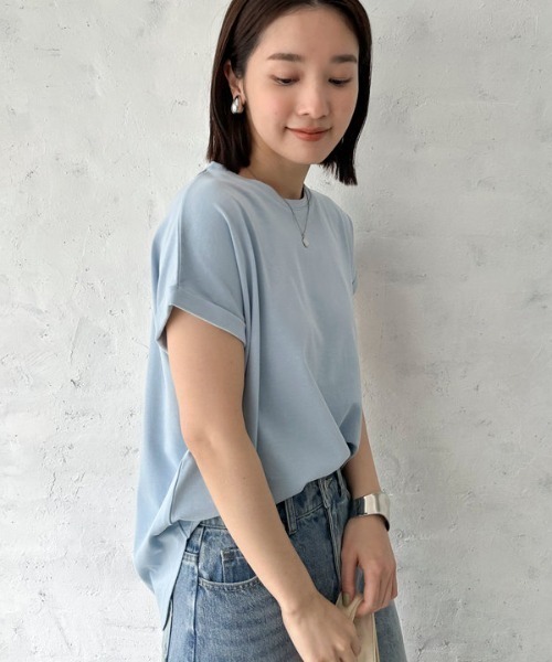 Doux archives(ドゥアルシーヴ)の「【サイズ展開有】袖折り返しTシャツ(Tシャツ/カットソー・レディース・ブラック/グレイッシュベージュ/カーキ/サックスブルー/オフホワイト/チャコールグレー/ピンクベージュ・36/38)」の21枚目の写真