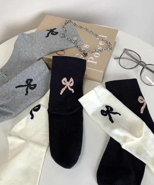 non-hedge(ノンヘッジ)の「バックリボンモチーフソックス(ソックス/靴下・レディース・ブラック/ホワイト/グレー・FREE)」の21枚目の写真