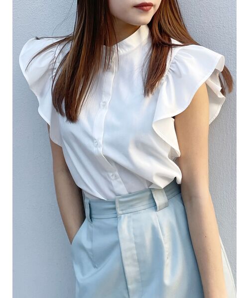 MURUA（ムルーア）の「スタンドカラーフリルブラウス（シャツ/ブラウス・レディース・ホワイト/オレンジ/ブルー/ブラック・FREE）」の2枚目の写真