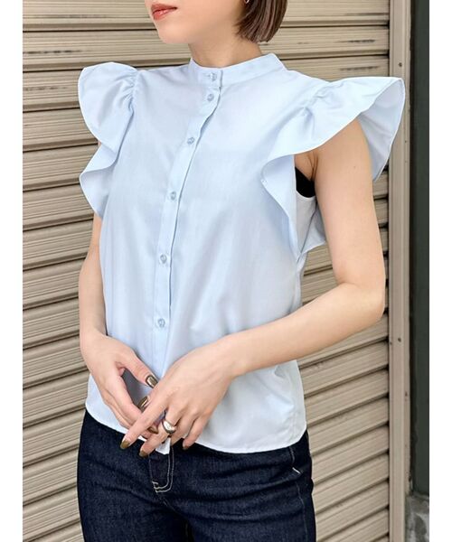 MURUA（ムルーア）の「スタンドカラーフリルブラウス（シャツ/ブラウス・レディース・ホワイト/オレンジ/ブルー/ブラック・FREE）」の4枚目の写真