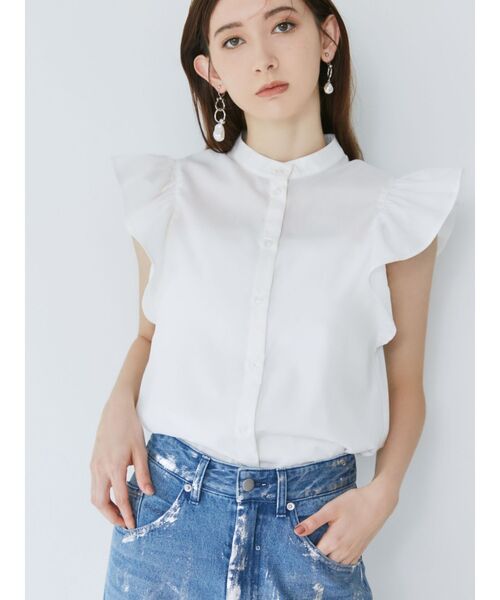 MURUA（ムルーア）の「スタンドカラーフリルブラウス（シャツ/ブラウス・レディース・ホワイト/オレンジ/ブルー/ブラック・FREE）」の9枚目の写真