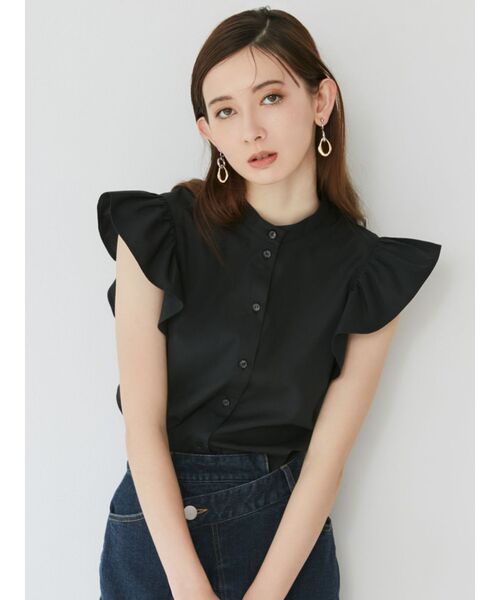 MURUA（ムルーア）の「スタンドカラーフリルブラウス（シャツ/ブラウス・レディース・ホワイト/オレンジ/ブルー/ブラック・FREE）」の10枚目の写真