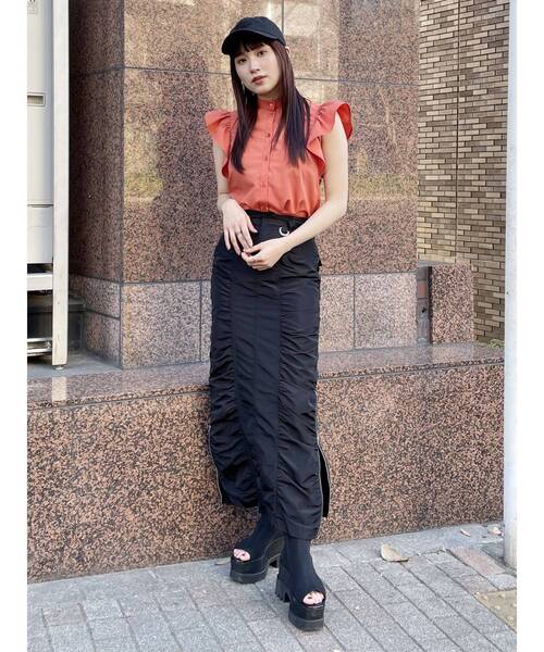 MURUA（ムルーア）の「スタンドカラーフリルブラウス（シャツ/ブラウス・レディース・ホワイト/オレンジ/ブルー/ブラック・FREE）」の14枚目の写真