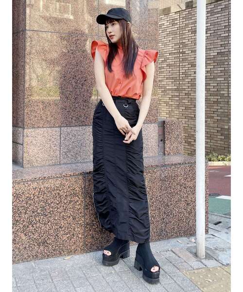 MURUA（ムルーア）の「スタンドカラーフリルブラウス（シャツ/ブラウス・レディース・ホワイト/オレンジ/ブルー/ブラック・FREE）」の15枚目の写真