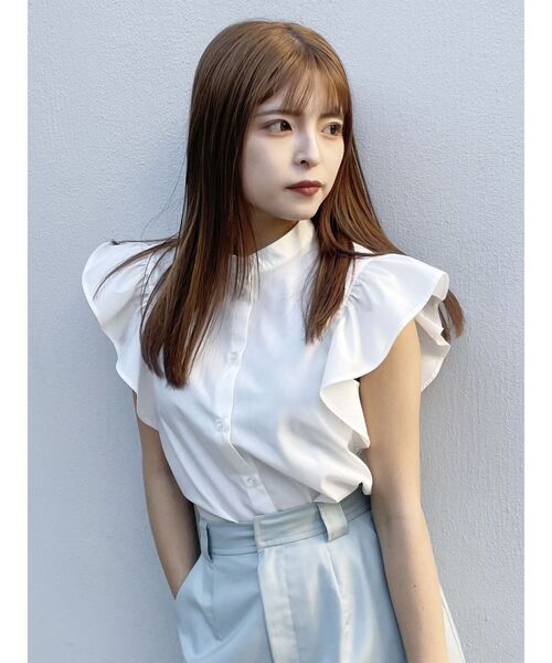 MURUA（ムルーア）の「スタンドカラーフリルブラウス（シャツ/ブラウス・レディース・ホワイト/オレンジ/ブルー/ブラック・FREE）」の21枚目の写真