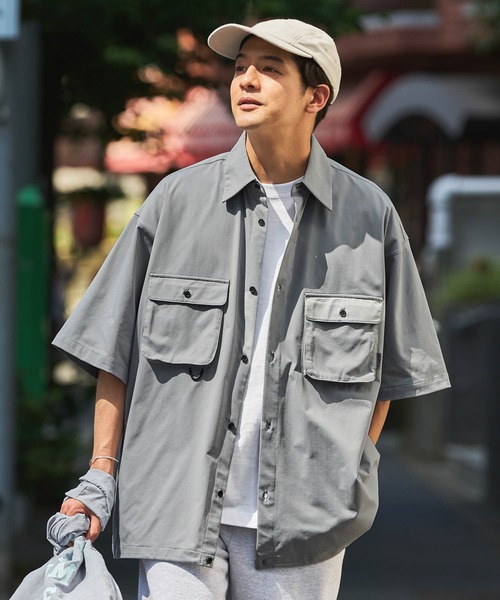 テックファブリック ドローコード ビッグシルエット 半袖サファリ