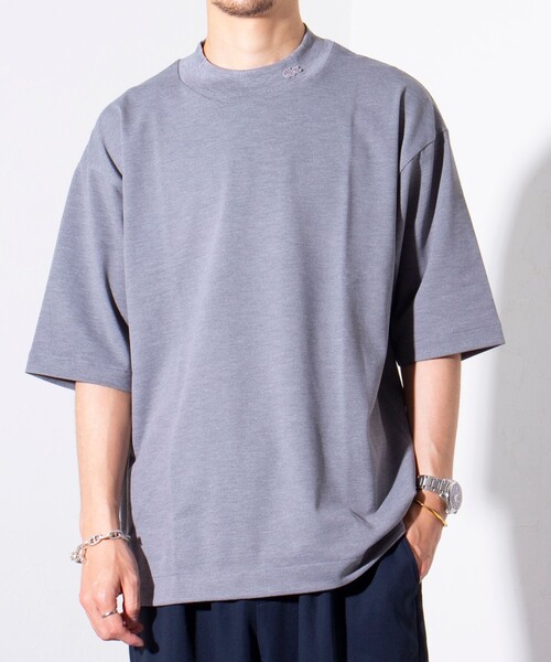 LACOSTE（ラコステ）の「【LACOSTE/ラコステ】5分袖 モックネック サマーニットTシャツ（Tシャツ/カットソー・メンズ・ブラック/オフホワイト/グレー・4/5）」の5枚目の写真