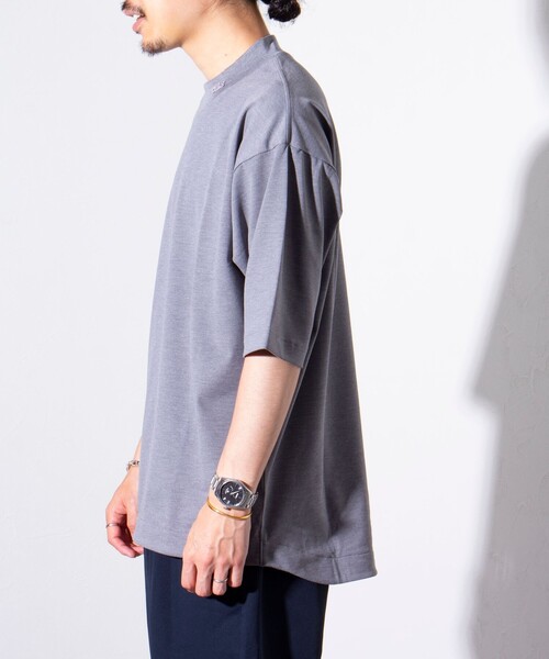 LACOSTE（ラコステ）の「【LACOSTE/ラコステ】5分袖 モックネック サマーニットTシャツ（Tシャツ/カットソー・メンズ・ブラック/オフホワイト/グレー・4/5）」の6枚目の写真