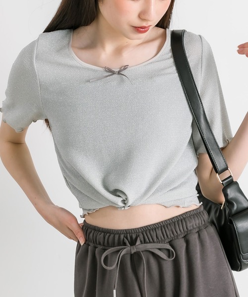 OLIVE des OLIVE(オリーブデオリーブ)の「シアインナー半袖 1041060760(Tシャツ/カットソー・レディース・アイボリー/シルバー/ブラック・FREE)」の3枚目の写真
