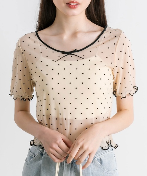 OLIVE des OLIVE(オリーブデオリーブ)の「シアインナー半袖 1041060760(Tシャツ/カットソー・レディース・アイボリー/シルバー/ブラック・FREE)」の1枚目の写真