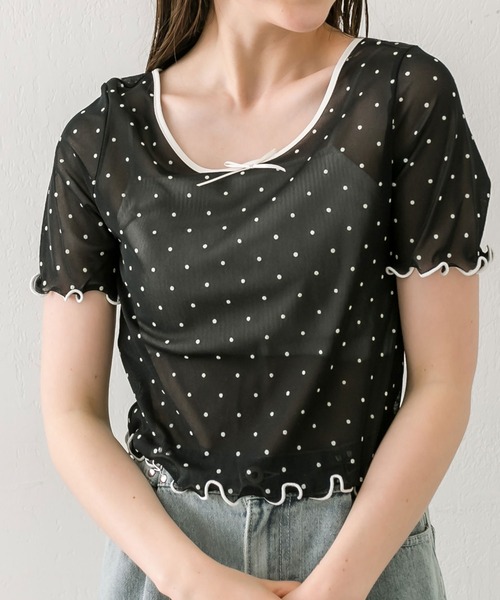 OLIVE des OLIVE(オリーブデオリーブ)の「シアインナー半袖 1041060760(Tシャツ/カットソー・レディース・アイボリー/シルバー/ブラック・FREE)」の2枚目の写真