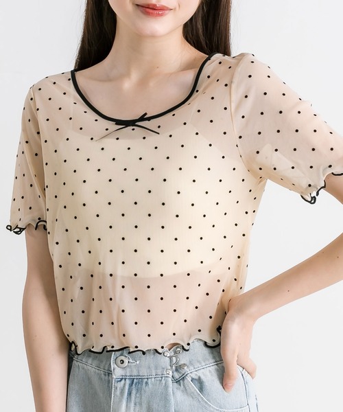 OLIVE des OLIVE(オリーブデオリーブ)の「シアインナー半袖 1041060760(Tシャツ/カットソー・レディース・アイボリー/シルバー/ブラック・FREE)」の6枚目の写真