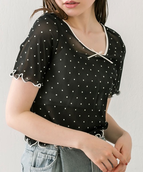 OLIVE des OLIVE(オリーブデオリーブ)の「シアインナー半袖 1041060760(Tシャツ/カットソー・レディース・アイボリー/シルバー/ブラック・FREE)」の12枚目の写真