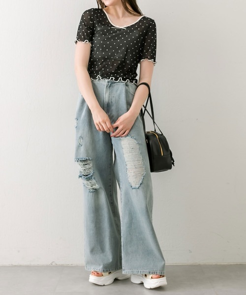 OLIVE des OLIVE(オリーブデオリーブ)の「シアインナー半袖 1041060760(Tシャツ/カットソー・レディース・アイボリー/シルバー/ブラック・FREE)」の10枚目の写真
