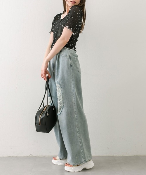 OLIVE des OLIVE(オリーブデオリーブ)の「シアインナー半袖 1041060760(Tシャツ/カットソー・レディース・アイボリー/シルバー/ブラック・FREE)」の11枚目の写真