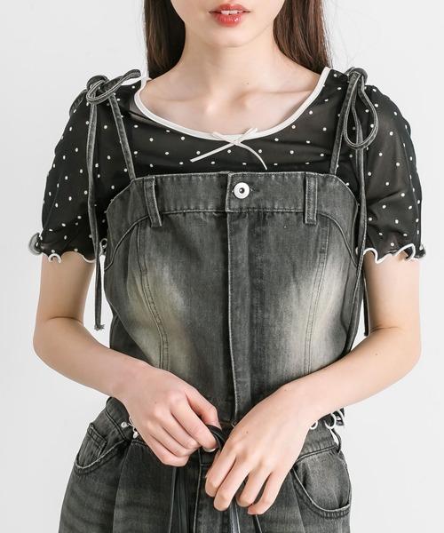 OLIVE des OLIVE(オリーブデオリーブ)の「シアインナー半袖 1041060760(Tシャツ/カットソー・レディース・アイボリー/シルバー/ブラック・FREE)」の16枚目の写真