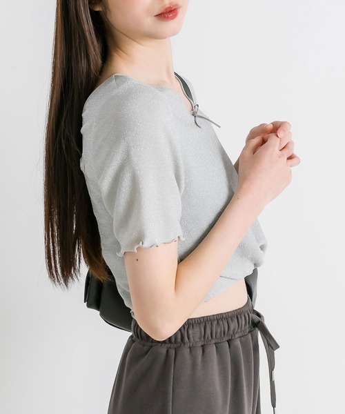 OLIVE des OLIVE(オリーブデオリーブ)の「シアインナー半袖 1041060760(Tシャツ/カットソー・レディース・アイボリー/シルバー/ブラック・FREE)」の21枚目の写真